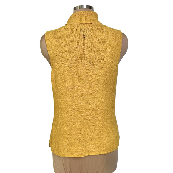 Sigrid Olsen Top Size Medium Silk Blend Knit Sweater Sleeveless Cowl Neck Yellow - Picture 5 of 9